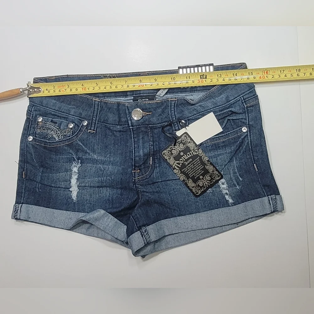 ❤️ MONTANA JEANS SHORTS LOW WAIST EMBELLISHED RHINESTONE.SIZE: 5/6 COLOR:  BLUE - Picture 4 of 14